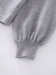 Franclia Floral Decor Knitted Sweater, Solid Color Loose Casual Lantern Sleeve Pullover For Women, Autumn/Winter Fall Cloth For Women - Grey - View 3
