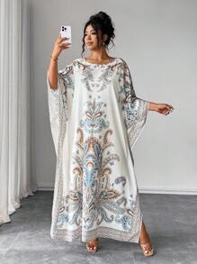 Elenzga Đầm dự tiệc & đi chơi in họa tiết tay cánh dơi cỡ lớn cổ tròn - Nhiều màu - Xem 7