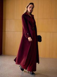 MOTF PREMIUM WOOL DOUBLE BREASTED BELTED OVERCOAT - Red - View 7