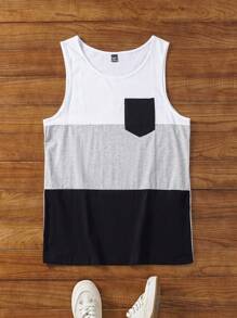 Manfinity NXTstreet Nam Áo ba lỗ Bông Khối màu Túi Patch - Nhiều màu - Xem 1