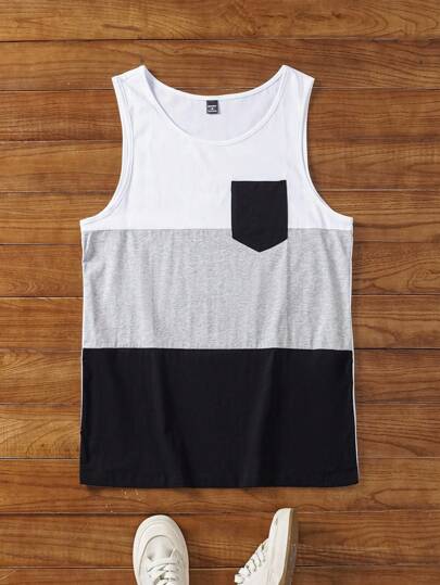 Manfinity NXTstreet Men Cotton Colour-block Pocket Patch Tank Top