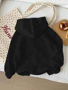 SHEIN Leap Crew 黑色复古樱桃图案少女休闲宽松卫衣，舒适长袖，适合秋冬季节穿着。 - 彩色 - 查看 2