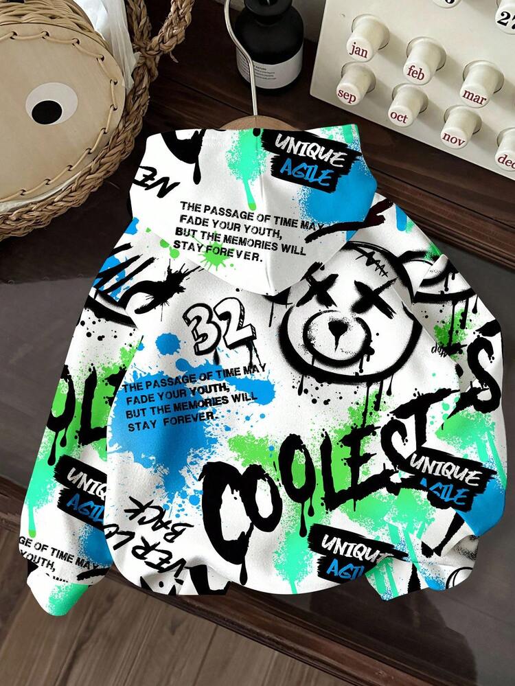 Baby Boy Casual Style Sweatshirt, Cute Face, Game Console, Street Style, Sports Leisure, Graffiti Print, Loose Comfortable Knit Soft Pullover, Suitable For Autumn/Winter Fall - Multicolor - View 2