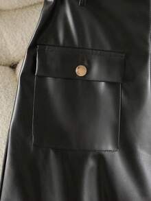 GlowEve Women's Solid Color Front Button Closure Skirt, Suitable For Commuting - Black - View 3