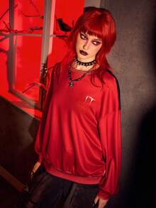 IT x SHEIN Horror Movie Figure Graphic Pullover - Red - View 2