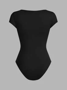 SHEIN EZwear Bộ 4 áo liền quần cổ tròn tay ngắn cho nữ, nhiều màu, thích hợp cho mùa hè - Nhiều màu - Xem 8