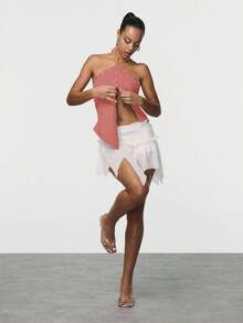 TypaGal Summer Sexy Sweatshirt Material Eyelet Front Button Backless Halter Top