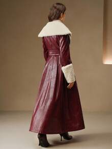 Anewsta Elegant High-Waisted Faux Fur Long Coat, Suitable For Autumn, Fall, Winter, Going Out, Elegant, Formal, Party, Chic, New Year, Christmas, Graduation, Wedding, Burgundy