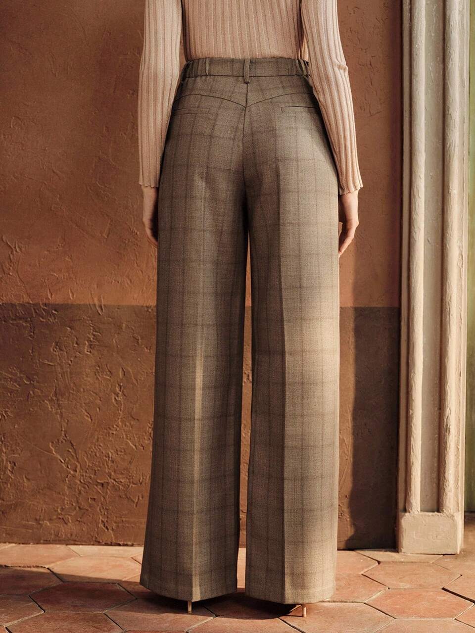 Retro Urban Plaid High-Waisted Straight-Leg Versatile Flared Women's Suit Pants