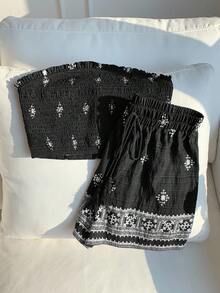 Comfortcana Print Bandeau Top And Shorts Set, Summer Holiday - Black - View 4