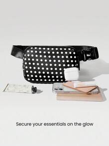 GLOWMODE Túi đeo chéo eo 1L Dot And Go bằng lưới chống thấm nước, dây đeo điều chỉnh được, họa tiết chấm bi đen, có ngăn, thích hợp cho phòng tập thể dục, leo núi, du lịch, sử dụng hàng ngày, mùa xuân hè. - Đen và trắng - Xem 2