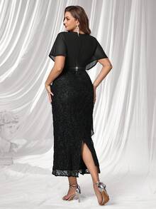 Coutiva 大码女士晚礼服，简约修身优雅派对礼服 - 黑色 - 查看 3