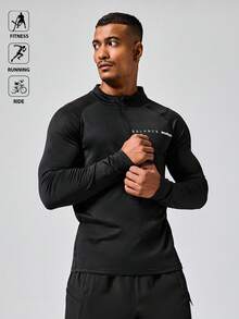 Manfinity Acti Log 男士休闲运动健身跑步半拉链连帽卫衣压缩衣 - 黑色 - 查看 8