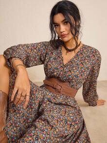 SHEIN LUNE Quần áo thu cỡ lớn in họa tiết da báo xếp ly tay dài/Váy thu/Trang phục nữ thu Váy dự tiệc cưới mùa thu Váy thanh lịch cho phụ nữ Váy công sở thường ngày cho phụ nữ đi làm Váy công sở - Nhiều màu - Xem 1