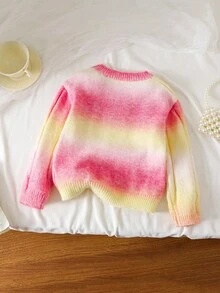 SHEIN Young Girls' Fashion Casual Chic Cute Minimalist Versatile Elegant Colorful Gradient Long Sleeve Knit Sweater, Soft & Comfortable, Suitable For Daily, Outdoor, Travel, Holiday, Home, Daycare, Autumn/Winter, Christmas, Back To School, Party Wear - Multicolor - View 3