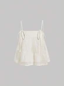 SHEIN MOD Creamy Beige Organza Ribbon Embroidered Mesh Texture Bowknot Strap Camisole For Women - Apricot - View 1