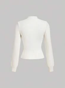 Skyraze Women's French Delicate 3D Floral Knit Sweater In Fall/Winter - White - View 4
