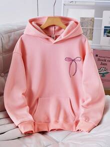 Tween Girl Letter Print Casual Hoodie, Pink, Pocket, Long Sleeve, Graduation Long Sleeve Top, Back To School, Graduation, Teacher , Fall Winter