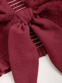 Sweetra Conjunto de 2 piezas con top tubo y shorts de unicolor con nudo adelante, ropa de resort - Burdeos - Ver 5