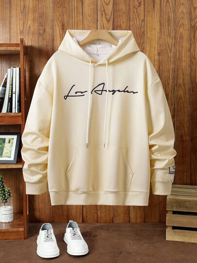 GENTILAND Moletom com capuz e cordão, estampa digital 3D de letras damasco, moda street rock, casual, masculino, outono, inverno