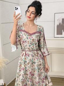 Yasmyna Floral Print Women's Arabic Style Dress,Modest Dress,Fall Clothes For Women,Fall Women Clothes, Fall Clothes, Fall Outfits For Women,Fall Women Dresses