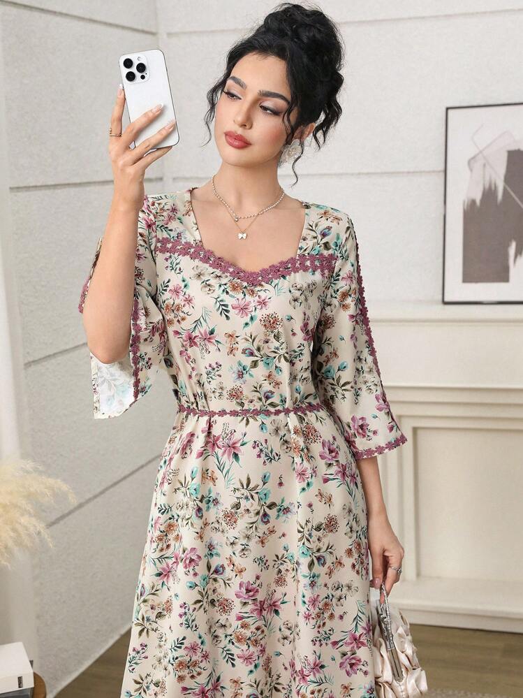 Yasmyna فستان نسائي بطبعة زهرية بأسلوب عربي - متعدد الألوان - مشاهدة 2