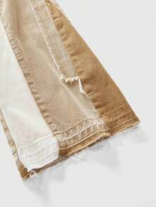 ROMWE MEN Street Life Men's Casual Patchwork Contrast Color Flared Jeans - Khaki - View 7