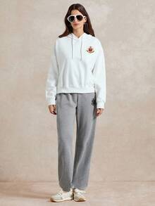 Briarwyn Women's Casual Solid Color Knit Sweatpants, Minimalist Printed Daily Wear,Women's Autumn Winter Pants - Dark Grey - View 2