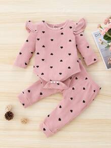 SHEIN Tuta Per Neonata Con Stampa Di Cuori A Manica Lunga E Pantaloni Jogger