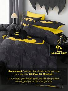 BATMAN X SHEIN 3pc Fashionable & Comfortable Soft Reversible Hero Character Bat Print Duvet Cover Set, For Home, Bedroom