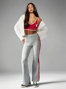 Missguided x Playboy 校队风格喇叭裤复古高腰标志运动休闲裤冬季秋季休闲街头长裤 Y2K 时尚