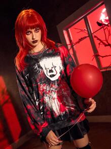 IT x SHEIN 恐怖电影图案圆领长袖套头衫 - 彩色 - 查看 1