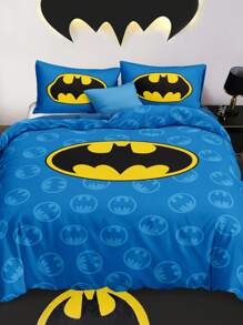 BATMAN X SHEIN 3 件套卡通图案蓝色床上用品套装，拉绒面料，柔软温暖，多种尺寸适合单人床/双人床/大号床/特大床 - 藍色 - 查看 2