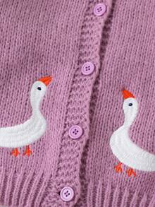 SHEIN 少女卡通刺绣复古别致开衫&宽松直筒裤套装 - 淡紫色 - 查看 5