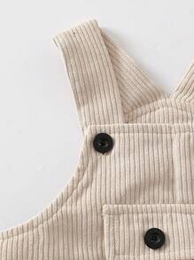 SHEIN Playful Pals 两件套男婴春秋季套装，黑白撞色条纹圆领卫衣搭配米色简约背带裤，适合外出、休闲、运动和聚会，舒适百搭，适合婴幼儿冬季穿着，男婴套装，男婴秋季套装，儿童/婴儿服装，男婴服装，婴儿休闲套装，男婴冬季套装，男婴冬季服装，6个月-3岁婴儿服装，中性婴儿秋季套装，男婴灯芯绒背带裤套装