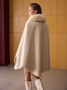 MOTF PREMIUM 羊毛对比仿皮草大衣 - 卡其色 - 查看 4