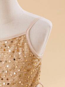 Glamorique Kids 年轻女孩'可爱，优雅，奢华香槟色亮片吊带连衣裙，派对连衣裙 - 杏色 - 查看 8