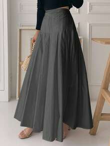 DAZY Chân váy nữ xếp ly màu trơn, kiểu dáng thường ngày, phù hợp cho mọi mùa, mùa thu. - Xám - Xem 4