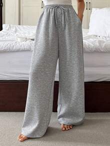 DAZY Quần ngủ nữ dáng rộng màu trơn, thoải mái, mùa thu - Xám - Xem 7