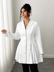 Elenzga Elegante Perlenverzierte Jacke für Große Größen - Weiss - Übersicht 7