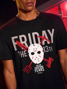 WB Horror X SHEIN Men's Horror Movie Graphic Print Round Neck Short Sleeve T-Shirt, Summer