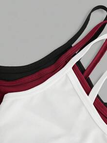 SHEIN Girlism Teen Girl 3pcs/Set Minimalist Letter Elastic Camisole Bralette Fall Winter - Multicolor - View 4