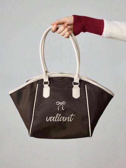 Grunge Punk حقيبة بيسبول كلاسيكية للنساء، مطرزة بأرقام وفيونكة جميلة، حقيبة كبيرة عصرية للتسوق والمدرسة