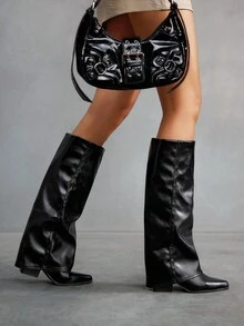 CUCCOO SZL Women's Fashionable Black Leg Sexy High Heel Tall Boots - Black - View 3