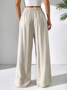 Solflare 大码休闲亚麻裤，度假风，春夏 - 杏色 - 查看 2