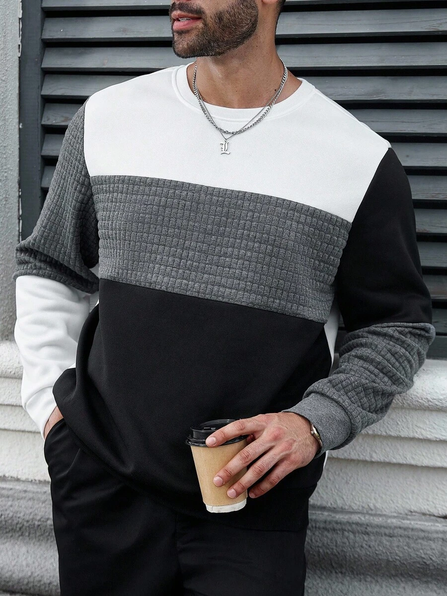 Manfinity CasualCool 男士加大码撞色拼接套头卫衣，秋季款，长袖上衣