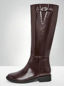 Solezae 女式舒适厚底及膝长靴，带可调节扣 - 巧克力棕 - 查看 5