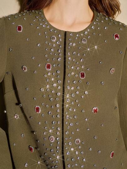 Anewsta 优雅水钻装饰别致短款夹克，适合秋季、秋季、冬季、外出、正式、派对、新年、女士冬装