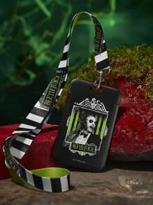 Beetlejuice X SHEIN 1 个带挂绳的人物图形卡夹，可容纳 2 张卡，哥特风格 - 彩色 - 查看 2