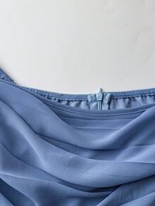 Sweetra Áo cánh xòe tay loe bằng vải voan cổ điển kiểu Pháp thanh lịch lãng mạn cỡ lớn dành cho nữ, mùa xuân/thu - Màu xanh bụi bặm - Xem 4